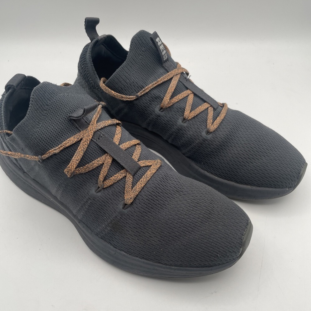 Mens 11.5 REI Co-op Beyonder Running Shoes Gray Knit Sock Orange Lace Up Pull On